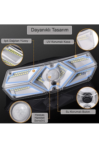 Greentech Güneş Enerjili Hareket Sensörlü, 6 Taraflı 104 Led Aydınlatma / GT-SL13