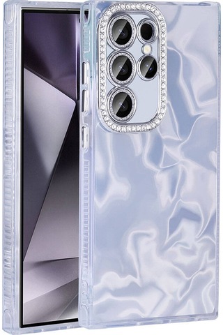 Galaxy S23 Ultra Kılıf Airbagli Parlak Taş Detay Tasarımlı Zore Esila Kapak Beyaz