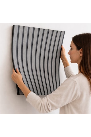 6 Adet 70x70 Ölçülerinde Kabartmalı 3d Kendinden Yapışkanlı Pvc Esnek Duvar Paneli Açık Gri - Siyah