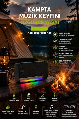 Bluetooth Hoparlör Taşınabilir Kablosuz Speaker Usb/tf/tws Destekli 1200mah 12w Güçlü Bass Ses Bombası