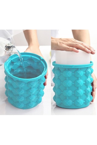 Jian Fan Kapaklıaçık Yuvarlak Silikon Buz Kovası Büyük Açık Mavi