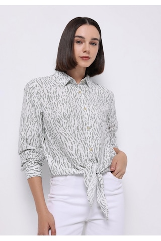 Colin's Colins Regular Fit Shirt Neck Baskılı Kadın Yeşil Uzun Kol Gömlek Cl1075568 Q1.v1 Sag Sage