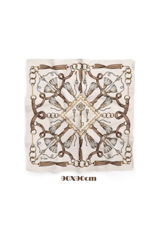 Imperıal Key Desen 90x90cm Eşarp/fular Krem