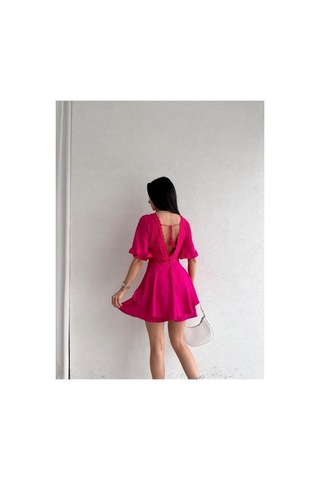 Munora Butik Sırt Dekolteli Brode Detaylı Fuşya Tulum Elbise Fuşya Fuşya