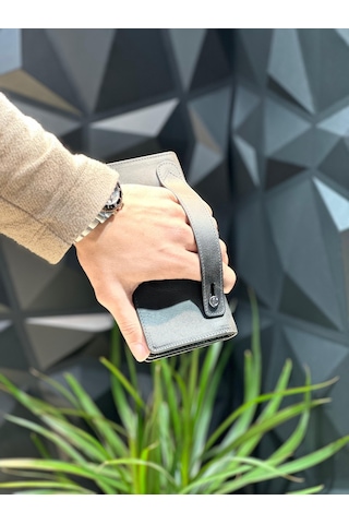 Velse Telefon Bölmeli Unisex Hakiki Deri Telefon Hazneli Uzun Cüzdan Mıknatıslı Ve El Bantlı Cüzdan.macona Antrasit