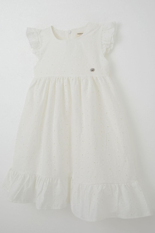 Breeze Kız Çocuk Elbise Çiçek Nakışlı Arma Detaylı 4-9 Yaş, Ekru Ekru