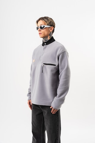 Respire Erkek Düğme Detaylı Oversize Polar Sweatshirt Gri