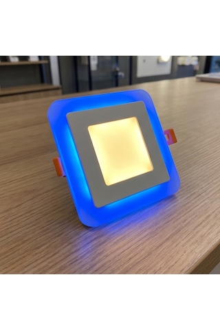 Kare Sıva Altı Led Spot Aydınlatma 6 Watt Çift Renk 3 Kademe Mavi Günışığı Gece Lambası Armatür
