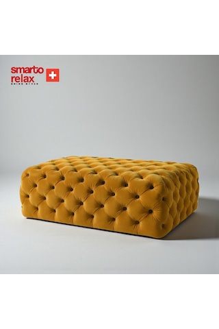 Smarto Relax Swiss Style Kapitone Puf, Kadife Polyester, 110x45x40 Cm, Ayaksız Sarı