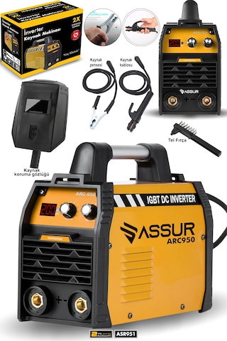 Assur Profesyonel Asr951 250 Amper Dijital Göstergeli İnverter Çanta Kaynak Makinesi Sarı