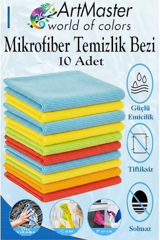 Mikrofiber Temizlik Bezi 10 Adet Renkli Mikrofiber Bez 40x40cm Mutfak Bezi Kurulama Bezi Cam Bezi Leke Tutmaz İz Bırak Çok Renkli