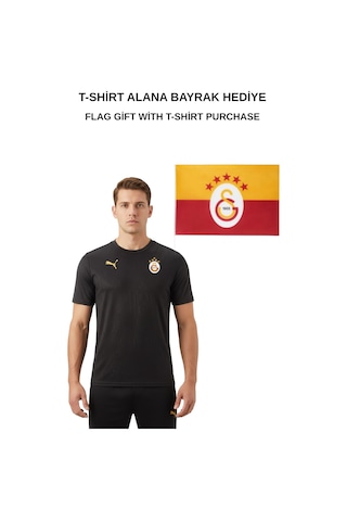 Gsstore Galatasaray Lisanslı Sıfır Yaka Siyah A Takım Antrenman T-shirt Bayrak Hediyelik Kutu Siyah