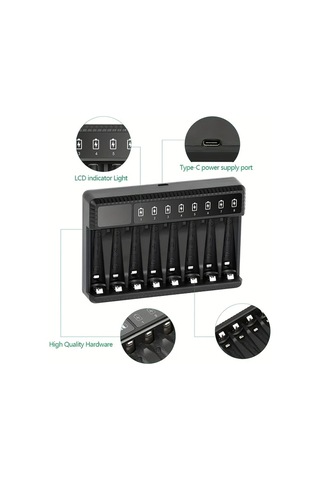 Xuweiwei Lcd Ekranlı 8 Yuvalı Aa Aaa Pil Şarj Cihazı Akıllı Aşırı Şarj Koruması Type C Hızlı Şarj Piller Dahil Değil