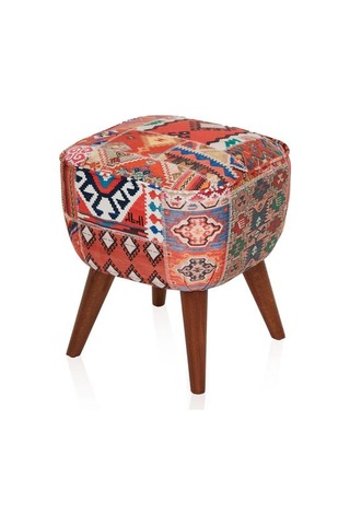 Just Home Retro Kare Dijital Patchwork Puf - Renkli Renkli