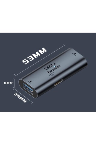 Usb 3.2 Usba 3.0 Kadın - Usbc Dişi Genişletici Aktif Tekrarlayıcı Adaptörü, Gri