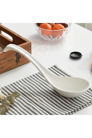 Novahub Luolili Kemik Çini Büyük Seramik Yuvarlak Kaşıklar Çorba İçin Uzun Kaşık Kepçe B B B