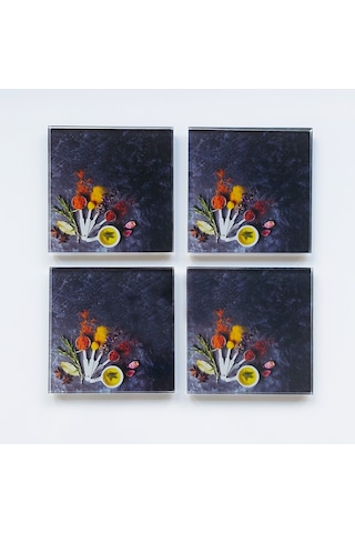Decorita Cam Bardak Altlığı Baharat Çeşnisi 4'lü Takım 10 CM x 10 CM Çok Renkli