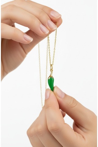 Çekirdekjewelry 925 Ayar Gümüş Yeşil Biber Kolye Yeşil
