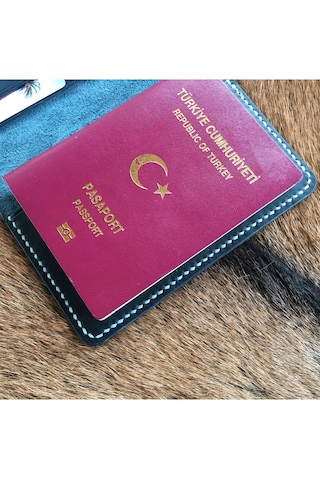 Leather Craft Hakiki Deri Isme Özel Pasaport Kılıfı - İsme Özel Turkuaz