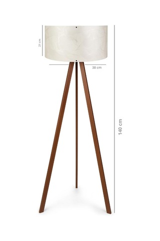 Pratik Ahşap Üç Ayaklı Tripod Lambader Pvc Krem Dallı Başlıklı Köşe Lambası Krem