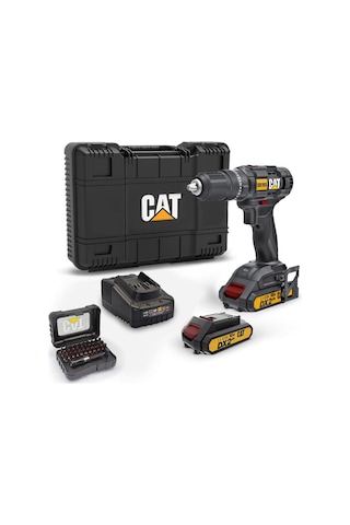 Cat DX155.1 Set 18 Volt/2.0Ah Li-ion Çift Akülü Profesyonel Şarjlı Darbeli Matkap + Da01901 32 Parça Vidalama Uç Seti