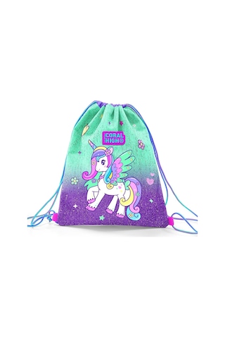 Coral High Kids Mor Su Yeşili Unicorn Desenli İpli Büzgülü Sırt Çantası 22691 Mor