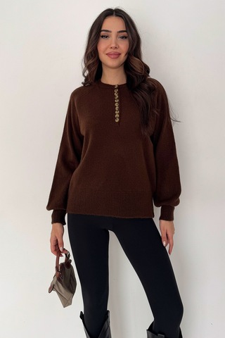 Noa & Noa Kadın Düğmeli Triko Kazak Red Stitch kahverengi