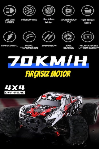 70km Hız Yapan Rc Araba Fırçasız Motor Metal Alaşım 2.4ghz Uzaktan Kumandalı Araba Rc Araç Karışık