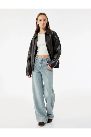 Koton Taşlı Wide Leg Açık İndigo Kadın Jean Pantolon 7wal40047md