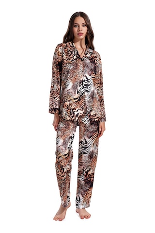 Lüks Kutulu Saten Pijama Takımı Dantel Kollu, Uzun Kollu, Kore İpeği Dokulu, Çeyizlik Hediye Seçeneği Leopar