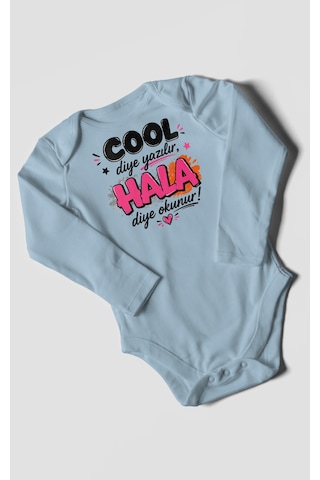 Morivokids Cool Diye Yazılır Hala Diye Okunur Uzun Kollu Bebek Body %100 Pamuk Bebe Mavisi