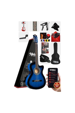 Midex Cg-395bl Mavi Renk Kesik Klasik Gitar 4/4 Yetişkin Boy Sap Ayarlı Full Set