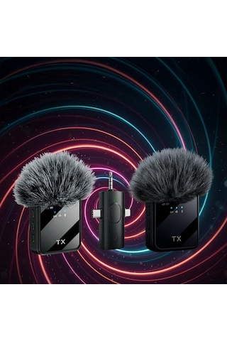 Lexroo Torima F11-2 Type-c + Lightning + Aux 2li 3in1 Kablosuz Yaka Mikrofonu