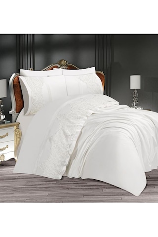Çeyizdiyarı Sahra Çift Kişilik Nevresim Takımı Krem Krem