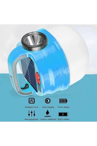 Bloomnest Taşınabilir Kamp Lambası - Güneş Enerjili Usb Şarjlı Asılı Kamp Feneri 6 Işık Modu Mavi