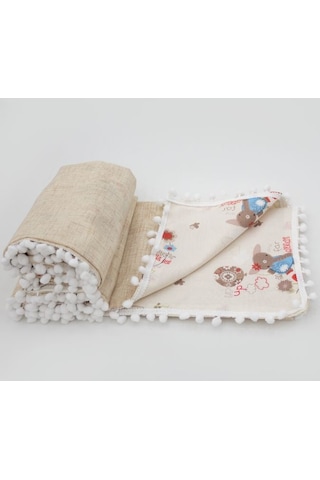 Mordesign Kenar Ponponlu Bebek Pikesi %100 Pamuk Kumaş Animal Serisi