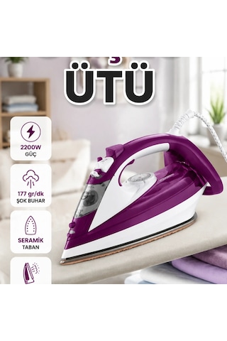 Mor Seramik Tabanlı 2200w Buharlı Ütü 177 Gr/dk Şok Buhar