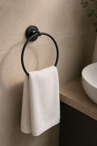 Paslanmaz Çelik Yuvarlak Yapışkanlı Siyah Yuvarlak Havluluk Banyo Askılığı