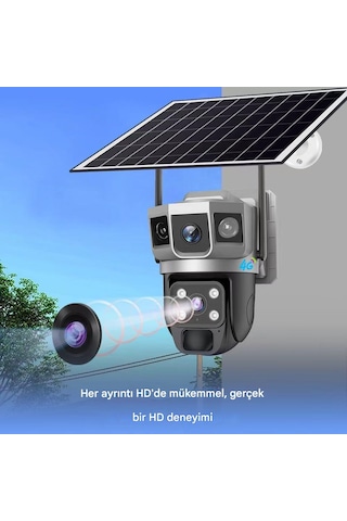 6mp Akıllı Çift Lens Kamera 4g Sım , Otomatik İnsan Takibi, Gece Renkli, Solar Şarj Güneş Enerjili