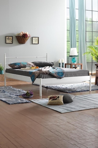 Lalas-s Çift Kişilik Ferforje Metal Karyola-beyaz Ahşap Latalı