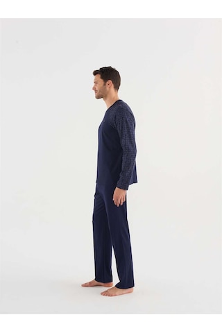 Mod Collection MOD COLLECTION Erkek Lacivert Yuvarlak Yaka Pijama Takım-4715 Çok Renkli