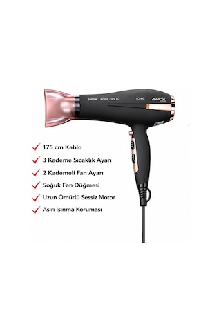 Awox Watson Saç Kurutma Ve Fön Makinesi 2400w 2 Kademe Fan 3 Kademe Sıcaklık Siyah Soğuk Üfleme