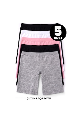 Öts Kız Çocuk 5 Li Pamuklu Boxer Pembe Uzun Premium Günlük Kullanım 8254-5 Renkli