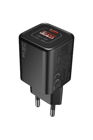 Hytech Hy-xeg35 Type Usb-c 35w Pd + 18w Usb Qc 3.0 Gan Pd/pps Siyah Hızlı Ev Şarj Adaptörü