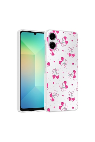 Samsung Galaxy Uyumlu A06 Kılıf Kamera Korumalı Desenli Zore Klip Kapak - Kalpli Kiraz -