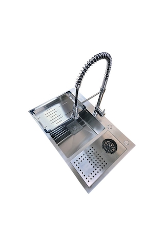 Inox 76x48 Tek Göz Bardak Yıkamalı Paslanmaz Çelik Eviye Renkli