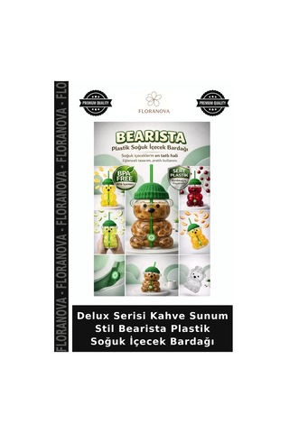 Delux Serisi Kahve Sunum Stil Bearista Plastik Soğuk İçecek Bardağı Çok Renkli