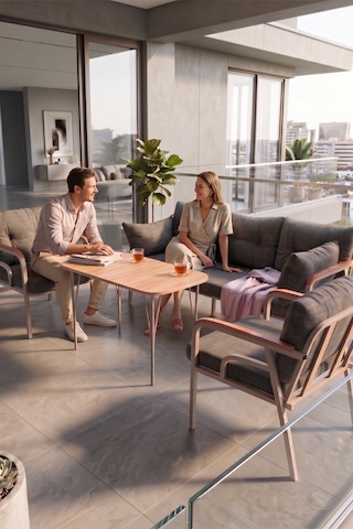 Ekon Serisi 1. Sınf 3+1+1 Ve 1 Adet Orta Sehpa 2 Yastıklı Bahçe Balkon Oturma Koltuk Takımı Cappucino İskelet Gri Minder