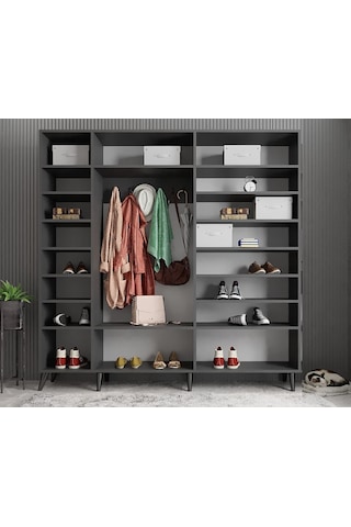 Açelya Portmanto Vestiyer Füme Beyaz - Montaj Dahil 175cm M12