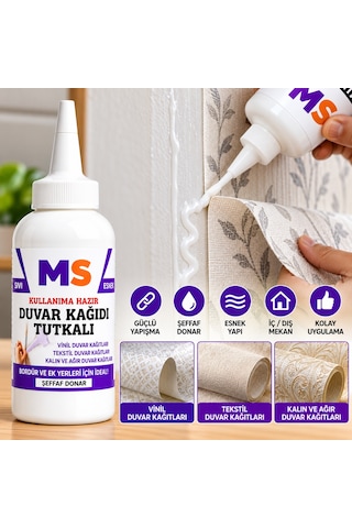 3 Adet Duvar Kağıdı Tutkalı 150 Gr Şeffaf Hazır Ovalit Sıvı Güçlü Bordür Vinil Tekstil Yapıştırıcısı